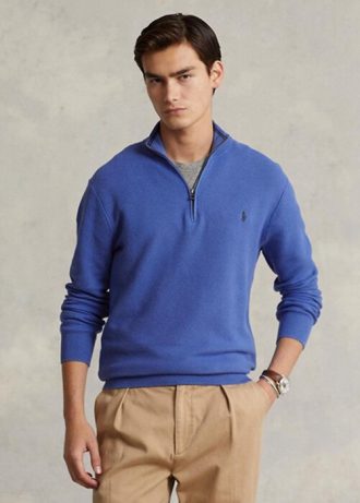 Mavi Erkek Ralph Lauren Örgülü Pamuklu Çeyrek Fermuarlı Kazak Mavi Erkek Ralph Lauren Örgülü Pamuklu Çeyrek Fermuarlı Kazak