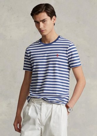 Mavi Erkek Ralph Lauren Özel Slim Fit Çizgili Jersey Tişörtleri