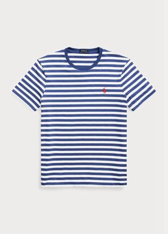 Mavi Erkek Ralph Lauren Özel Slim Fit Çizgili Jersey Tişörtleri