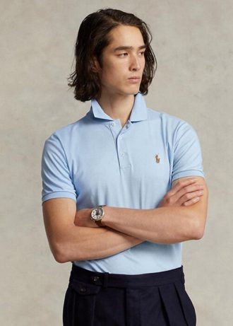 Mavi Erkek Ralph Lauren Özel Slim Fit Yumuşak Pamuklu Polo Tişörtler