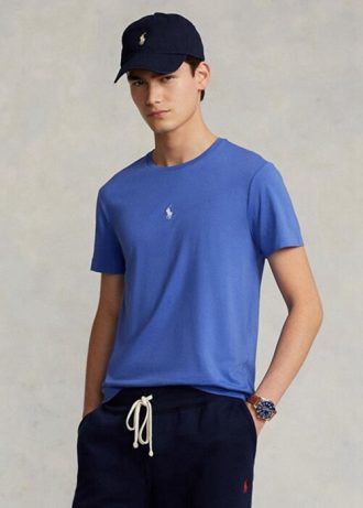Mavi Erkek Ralph Lauren Özel Slim Fit Yuvarlak Yaka Tişörtler