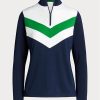 Mavi Kadın Ralph Lauren Chevron-şeritli Çeyrek Fermuarlı Kazak Sweatshirt