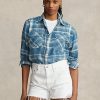 Mavi Kadın Ralph Lauren Ekose Pamuklu Twill Yüksek-Alçak Gömlekler Mavi Kadın Ralph Lauren Ekose Pamuklu Twill Yüksek-Alçak Gömlekler