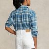 Mavi Kadın Ralph Lauren Ekose Pamuklu Twill Yüksek-Alçak Gömlekler Mavi Kadın Ralph Lauren Ekose Pamuklu Twill Yüksek-Alçak Gömlekler