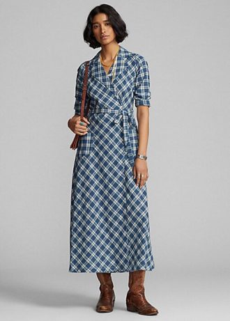 Mavi Kadın Ralph Lauren Ekose Pamuklu Vual Elbise