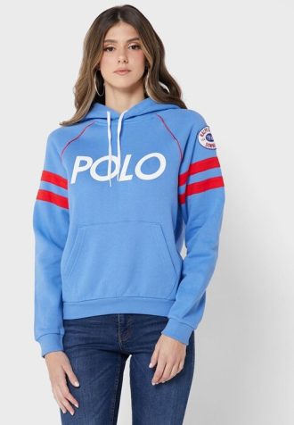 Mavi Kadın Ralph Lauren Grafik Örme Kapüşonlu Üst