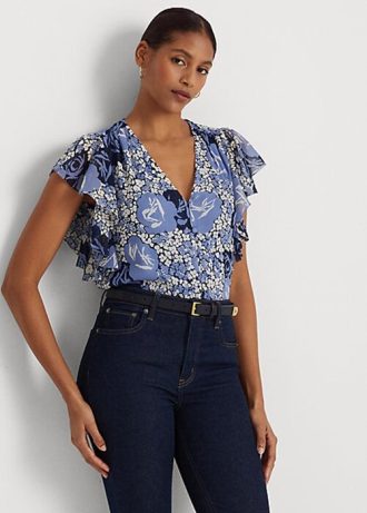 Mavi Kadın Ralph Lauren Çiçekli Buruşuk Georgette Gömlekler