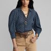 Mavi Kadın Ralph Lauren Çiçekli Buruşuk Pamuklu Vual Bluz Gömlekler Mavi Kadın Ralph Lauren Çiçekli Buruşuk Pamuklu Vual Bluz Gömlekler