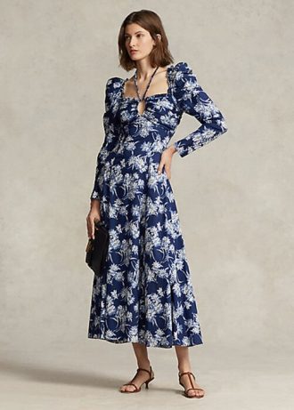 Mavi Kadın Ralph Lauren Çiçekli Pamuklu Askılı Elbise