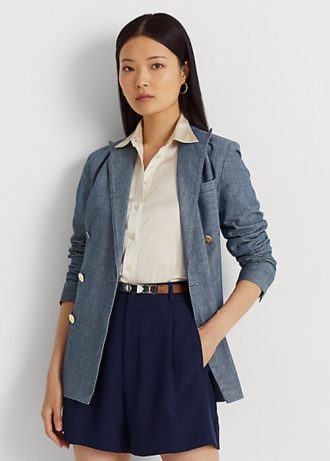 Mavi Kadın Ralph Lauren Çift Düğmeli Şambray Blazer