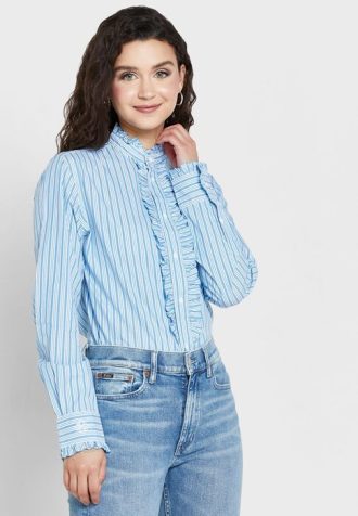 Mavi Kadın Ralph Lauren Çizgili Fırfır Detaylı Gömlekler