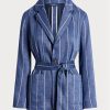 Mavi Kadın Ralph Lauren Çizgili Kemerli Keten-Pamuklu Blazer Mavi Kadın Ralph Lauren Çizgili Kemerli Keten-Pamuklu Blazer