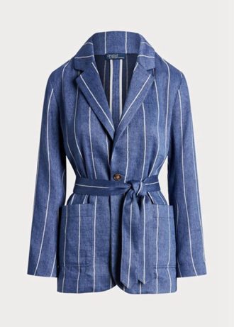 Mavi Kadın Ralph Lauren Çizgili Kemerli Keten-Pamuklu Blazer