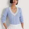 Mavi Kadın Ralph Lauren Kablo Örgü Kriket Kazakları Mavi Kadın Ralph Lauren Kablo Örgü Kriket Kazakları
