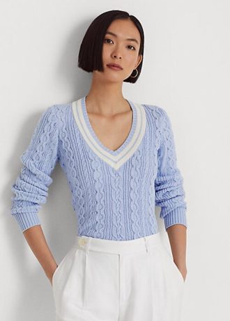 Mavi Kadın Ralph Lauren Kablo Örgü Kriket Kazakları Mavi Kadın Ralph Lauren Kablo Örgü Kriket Kazakları