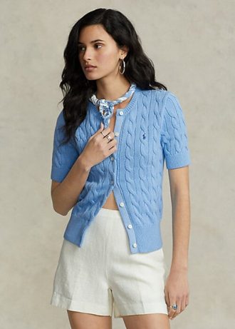 Mavi Kadın Ralph Lauren Kablo Örgü Kısa Kollu Kazaklar Mavi Kadın Ralph Lauren Kablo Örgü Kısa Kollu Kazaklar