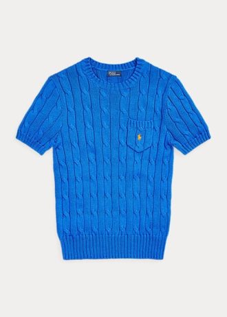 Mavi Kadın Ralph Lauren Kablo Örgülü Pamuklu Kısa Kollu Kazaklar Mavi Kadın Ralph Lauren Kablo Örgülü Pamuklu Kısa Kollu Kazaklar
