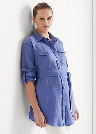 Mavi Kadın Ralph Lauren Kemerli Keten Gömlekler