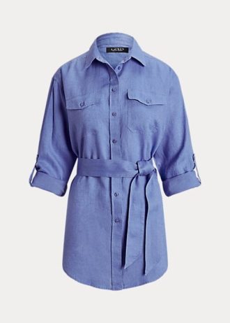 Mavi Kadın Ralph Lauren Kemerli Keten Gömlekler