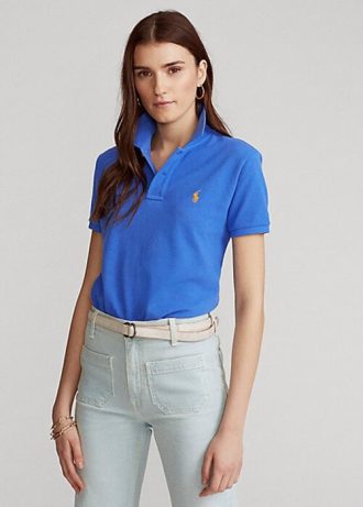 Mavi Kadın Ralph Lauren Klasik Kesim File Polo Tişörtler