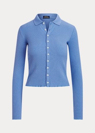 Mavi Kadın Ralph Lauren Kısa Kenarlı Düğmeli Polo Tişörtler