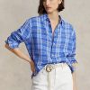 Mavi Kadın Ralph Lauren Rahat Kesim Ekose Keten Gömlekler Mavi Kadın Ralph Lauren Rahat Kesim Ekose Keten Gömlekler