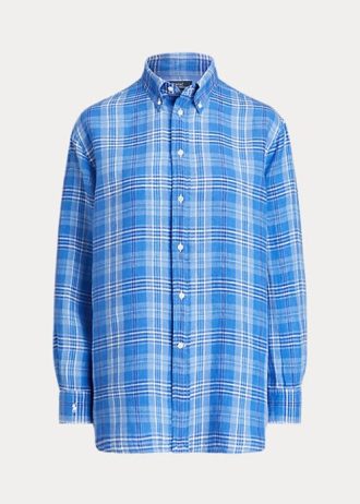 Mavi Kadın Ralph Lauren Rahat Kesim Ekose Keten Gömlekler