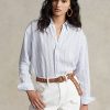 Mavi Kadın Ralph Lauren Rahat Kesim Çizgili Keten Gömlekler Mavi Kadın Ralph Lauren Rahat Kesim Çizgili Keten Gömlekler