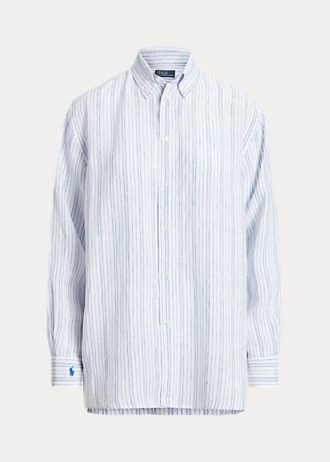 Mavi Kadın Ralph Lauren Rahat Kesim Çizgili Keten Gömlekler