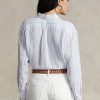 Mavi Kadın Ralph Lauren Rahat Kesim Çizgili Keten Gömlekler Mavi Kadın Ralph Lauren Rahat Kesim Çizgili Keten Gömlekler