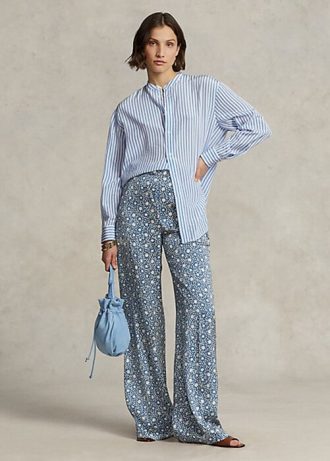Mavi Kadın Ralph Lauren Starburst Motif Saten Geniş Paça Pantolon
