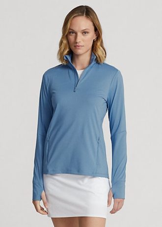 Mavi Kadın Ralph Lauren Streç Jersey Çeyrek Fermuarlı Sweatshirt