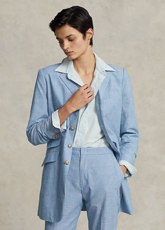 Mavi Kadın Ralph Lauren Uzun Chambray Pamuklu Blazer