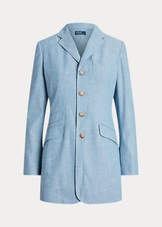 Mavi Kadın Ralph Lauren Uzun Chambray Pamuklu Blazer