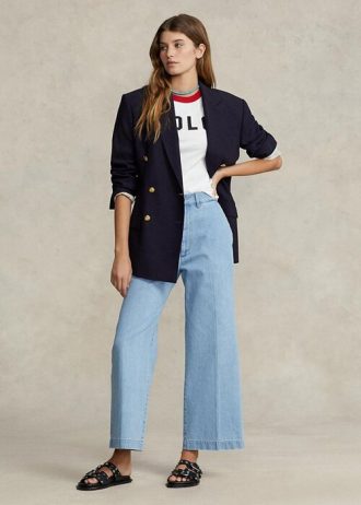 Mavi Kadın Ralph Lauren Yüksek Bel Geniş Paça Kısa Kot Pantolon