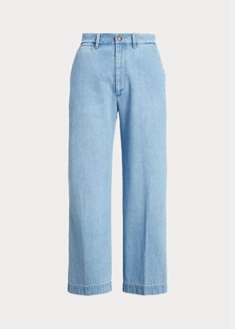 Mavi Kadın Ralph Lauren Yüksek Bel Geniş Paça Kısa Kot Pantolon