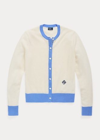 Mavi / Krem Kadın Ralph Lauren Crest Kaşmir Hırka Kazakları