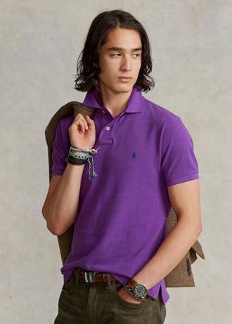 Mor Erkek Ralph Lauren Özel Slim Fit File Polo Tişörtleri