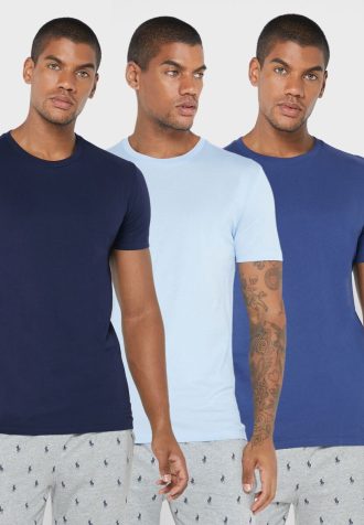 Çok Renkli Erkek Ralph Lauren 3’lü Paket Çeşitli Yuvarlak Yaka Tişörtler