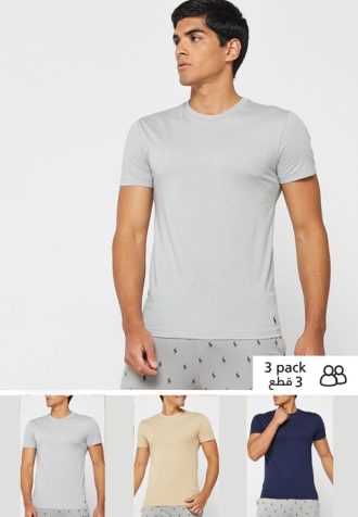 Çok Renkli Erkek Ralph Lauren 3’lü Paket Çeşitli Yuvarlak Yaka Tişörtler
