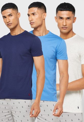 Çok Renkli Erkek Ralph Lauren 3’lü Paket Çeşitli Yuvarlak Yaka Tişörtler