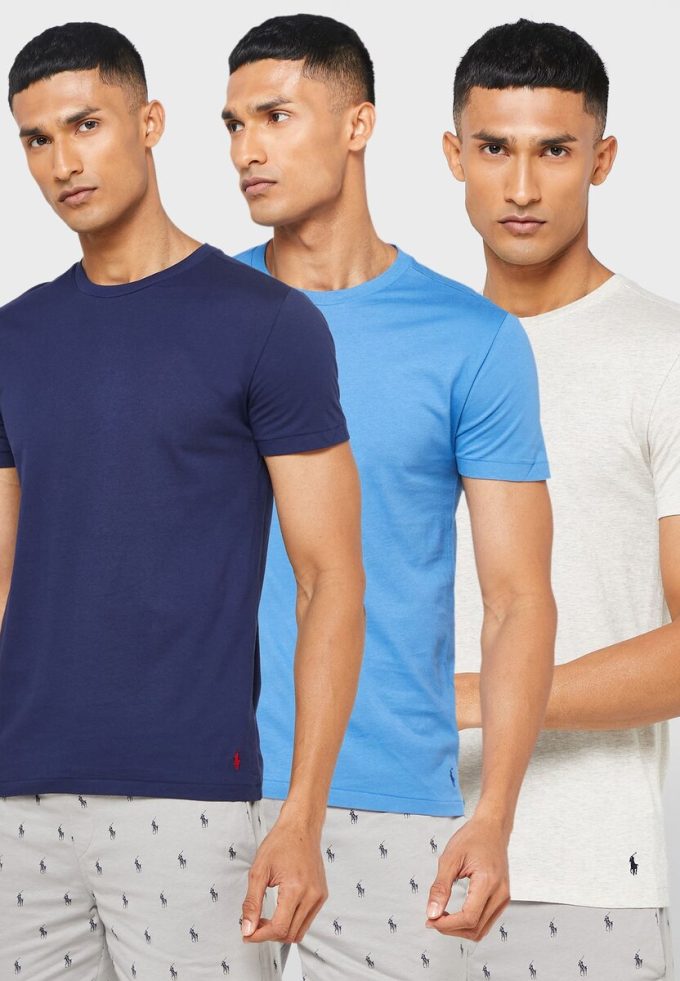 Çok Renkli Erkek Ralph Lauren 3’lü Paket Çeşitli Yuvarlak Yaka Tişörtler