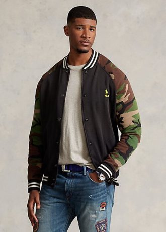 Çok Renkli Erkek Ralph Lauren Kamuflaj Kollu Polar Beyzbol Ceketleri