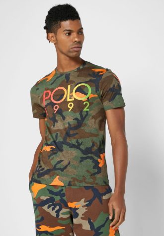 Çok Renkli Erkek Ralph Lauren Kamuflaj Yuvarlak Yaka Tişörtler