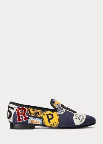 Çok Renkli Erkek Ralph Lauren Paxton Logo-Yamalı Kanvas Elbise Ayakkabısı