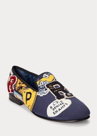 Çok Renkli Erkek Ralph Lauren Paxton Logo-Yamalı Kanvas Elbise Ayakkabısı