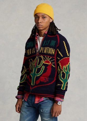 Çok Renkli Erkek Ralph Lauren Yün Grafikli Tam Fermuarlı Kazak