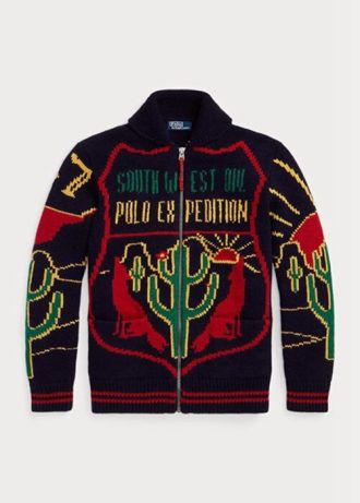 Çok Renkli Erkek Ralph Lauren Yün Grafikli Tam Fermuarlı Kazak