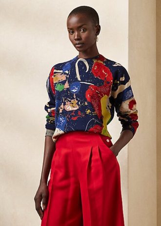 Çok Renkli Kadın Ralph Lauren Baskılı Pamuklu Yuvarlak Yaka Kazaklar