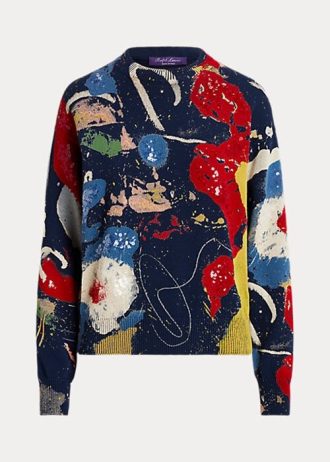 Çok Renkli Kadın Ralph Lauren Baskılı Pamuklu Yuvarlak Yaka Kazaklar